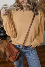 Pale Khaki Textured Patchwork Round Neck Sweatshirt