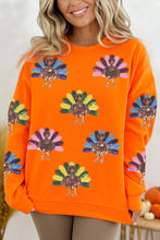 Orange  Colorful Sequin Turkey Thanksgiving Graphic Sweatshirt