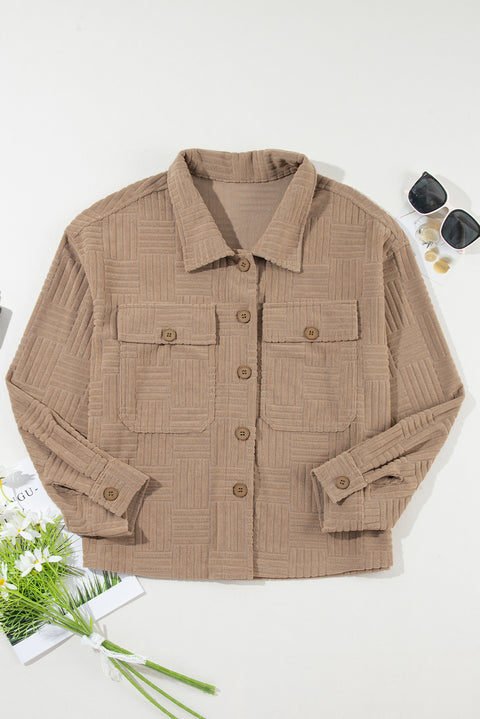 Dark Khaki Textured Chest Pocket Button-up Shacket