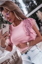 Sequined Ruffle Mesh Sleeves Top