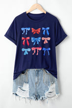 Blue Diverse Bowknot Print Independent Day Graphic Tee