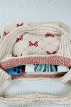 Fiery Red Bow Argyle Pattern Cable Knit Handle Tote Bag