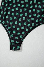 Green St Patrick Shamrock Printed Long Sleeve Mesh Bodysuit