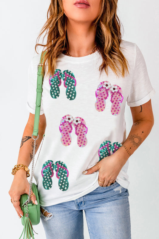 White Sequin Slippers Graphic Tee