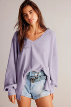 Orchid Petal Waffle V Neck Long Sleeve Drop Shoulder Loose Blouse