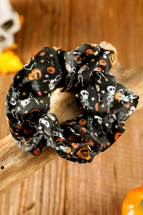 Black Halloween Pattern Print Hair Scrunchie