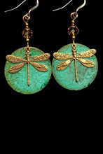 Dark Green Retro Dragonfly Hook Drop Earrings