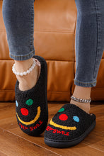 Black Keep Smile Printed Sherpa Home Slippers