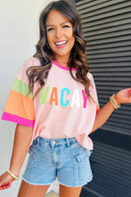 Pink VACAY Printed Color Block Half Sleeve Graphic T Shirt