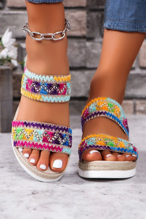 Multicolour Random Color Crochet Dual Band Wedge Slippers