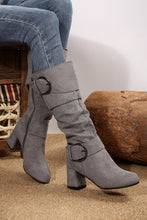 Dark Grey Suede Double Buckled Side Zipped Mid-calf Boots