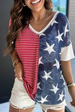 Multicolor Stripes Stars Print Knit Short Sleeves Top