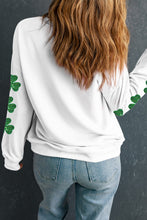 White Sequin lucky Lettering Clover Patched Sleeve Drop Shoulder Sweatshirt