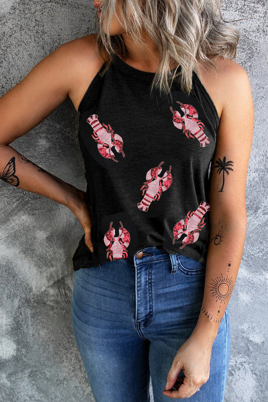 Black Sequin Crawfish Casual Tank Top