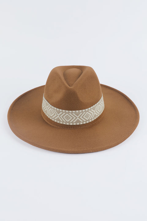 Brown Aztec Embroidery Retro  Flat Fedora Hat