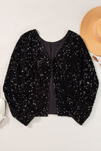 Black Sequin Long Sleeve Cutout Back Top