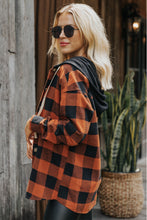 Gold Flame Buffalo Plaid Drawstring Hooded Shacket