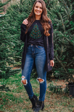 Black Rhinestone Christmas Tree Round Neck Graphic Tee