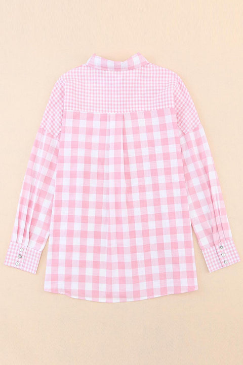 Pink Mix Checked Patchwork Long Sleeve Shirt