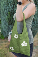 Spinach Green Flower Eyelet Crochet Large Single Shoulder Bag