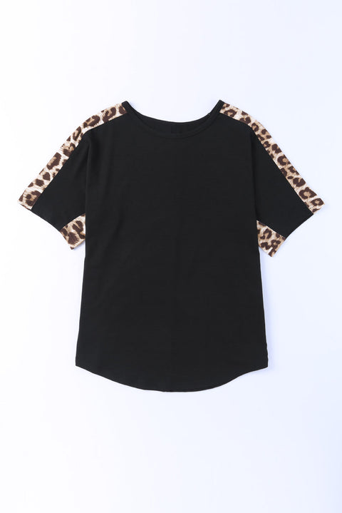 Leopard Splicing O-neck Short Sleeve T Shirt