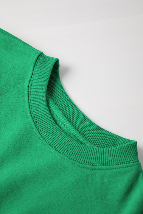 Dark Green Solid Fleece Lined Drop Shoulder Terry Sweatshirt