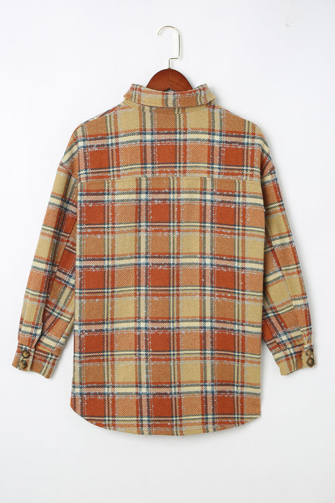 Red Oversized Flap Pockets Plaid Shacket with Slits