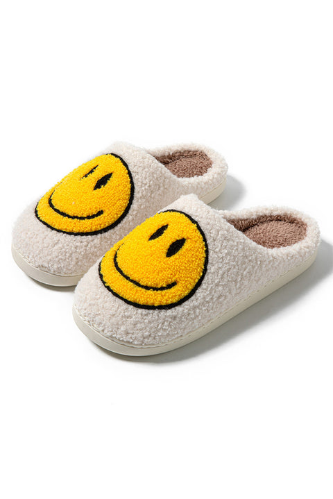 White Smile Face Print Non-slip Plush Slippers