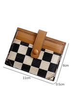 Coffee Leather Checkered Canvas Patchwork Card Storage Wallet