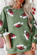 Grass Green Sequined Christmas Hat Graphic Winter Corded Sweatshirt