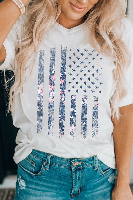 Floral American Flag Pint Short Sleeve Graphic Tee