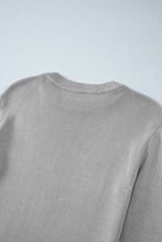 Gray Solid Color Thumbhole Sleeve Ribbed Edge Sweater