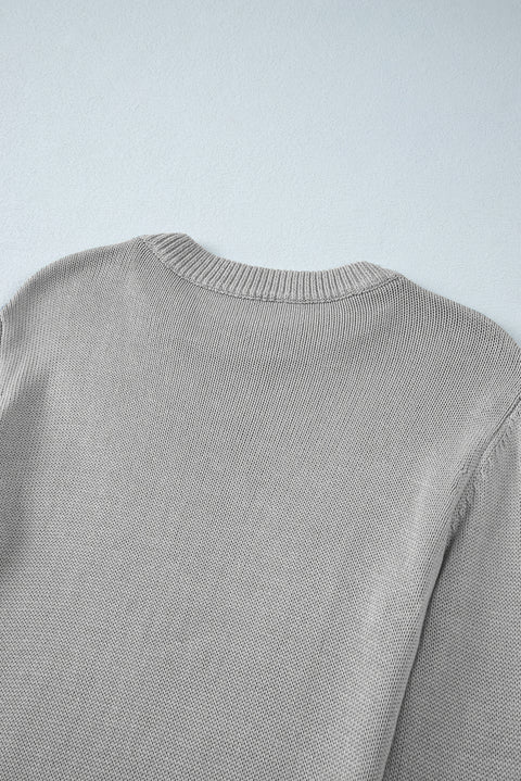 Gray Solid Color Thumbhole Sleeve Ribbed Edge Sweater