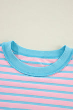 Pink Stripe Contrast Trim High Low Pullover Tunic Sweatshirt