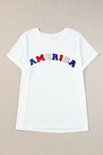 White AMERICA Chenille Embroidered Plus Size T Shirt