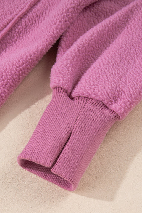 Bright Pink Sherpa Seamed Drop Shoulder Oversized Sweatshirt