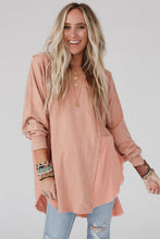 Crinkle Splicing Raw Hem High Low Oversized Blouse