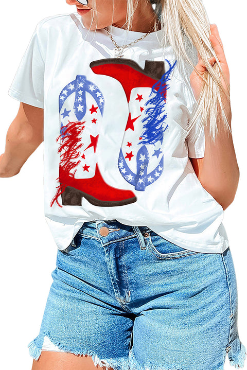 American Flag Boots Pattern Sequin Graphic Tee