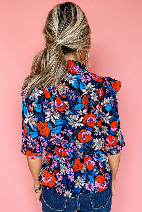 Top peplum con volantes y estampado floral