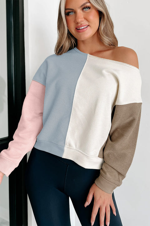 Multicolour Colorblock Dolman Sleeve Sweatshirt