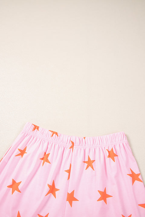 Pink Stars Short Sleeve Shirt and Shorts Bamboo Pajama Set