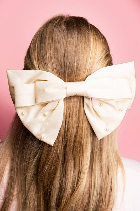 White Pearl Embellished Tiered Bowknot Hair Clip