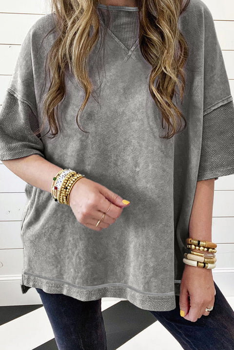 Philippine Gray Mineral Wash Exposed Seam Drop Shoulder Oversized Tee