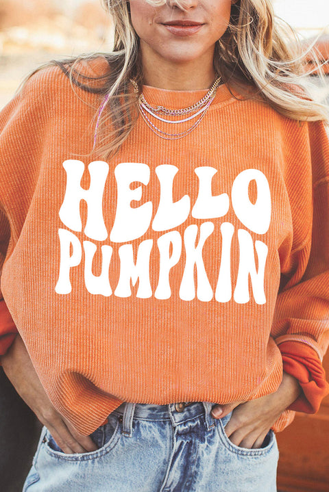 Sudadera con cordón y estampado de letras HELLO PUMPKIN naranja