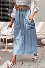 Beau Blue Buttoned Front High Waist Side Pockets Denim Maxi Skirt