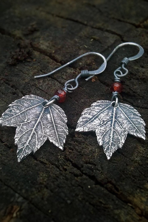 Silvery Vintage Leaf Beaded Hook Drop Earrings