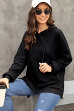 Black Waffle Knit Fleece Lined High Low Oversized Hoodie