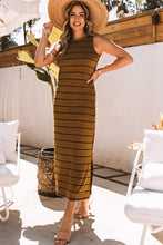 Stripe Print Open Back Sleeveless Maxi Dress with Slits