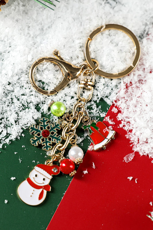 Gold Christmas Santa Claus & Snowflake Charm Keychain