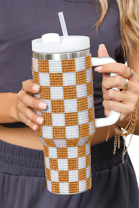 Ginger Full Rhinestone Checkerboard Handled Tumbler 40oz